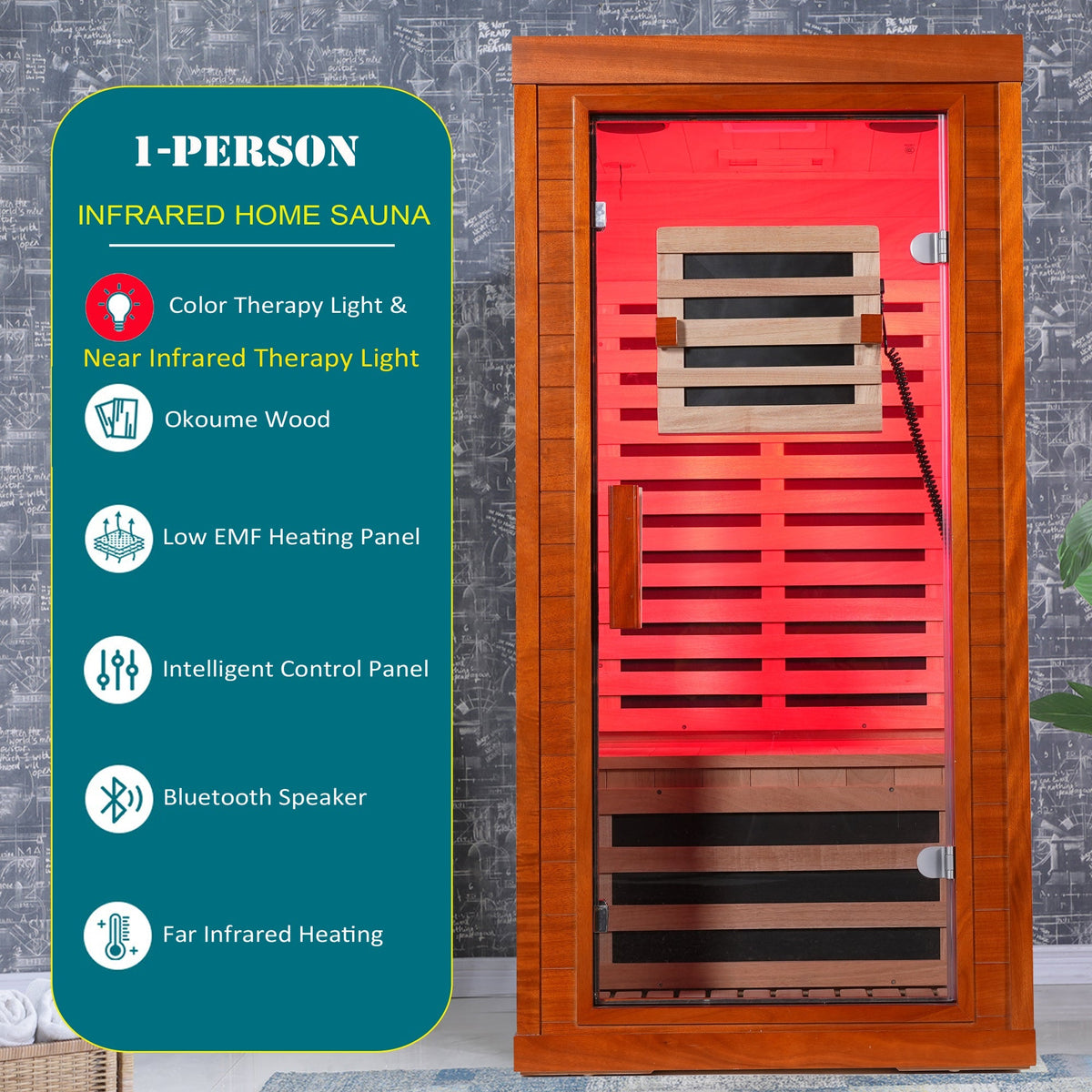 One person infrared sauna with red light