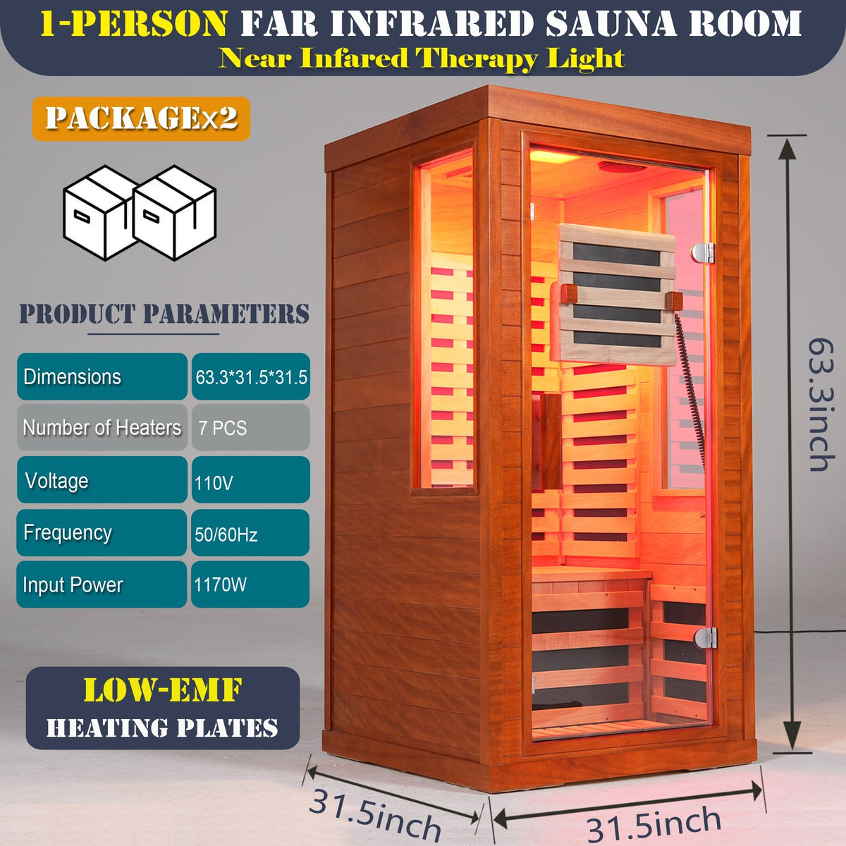 One person infrared sauna with red light
