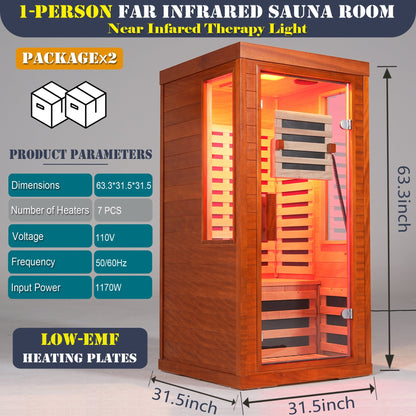 One person infrared sauna with red light