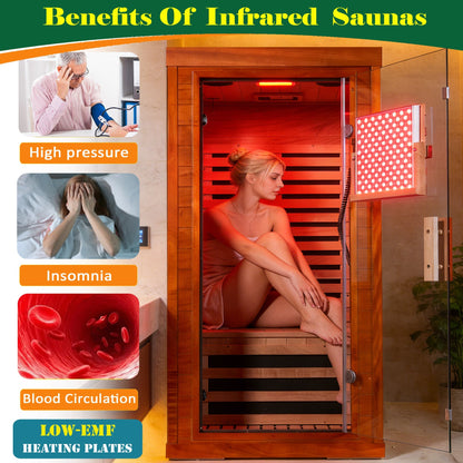 One person infrared sauna with red light